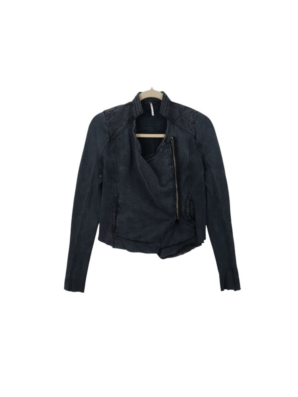 Free People XS Quilted Front-Open Moto Jacket Gray Cotton Artsy